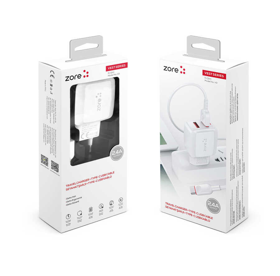 Zore Vest Serisi V2 Type-C 2 in 1 Şarj Seti